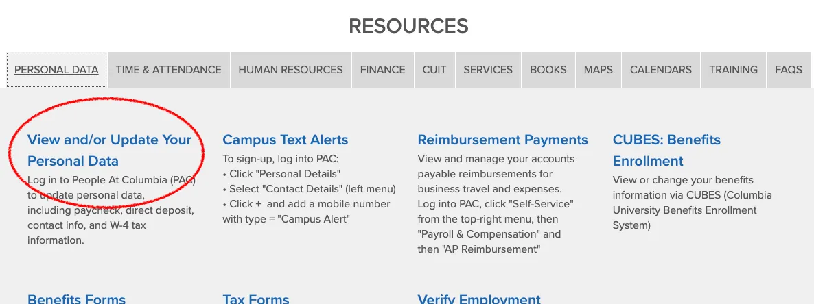 screenshot of my.columbia.edu